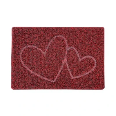 Image of Nicoman DOUBLE HEART Embossed Shape Door Mat Trapper Jet Washable Doormat (Use Indoor or Sheltered Outdoor), Small (60x40cm), Red with Black