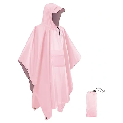 Image of Victoper Waterproof Poncho Adult, Reusable Rain Adult Lightweight Raincoat for Outdoor Hiking Camping Cycling Traveling Pink Color