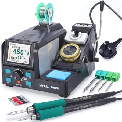 Image of YIHUA 982D Precision Soldering Station with 3 C210 &amp; C245 Tips, Lead Free Solder Wire, Compatible Handpiece, AUTO Temp. Calibration, Sleep Mode, Full Color Display (UK Plug)