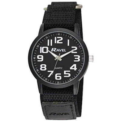 Image of Ravel Men&#039;s Modern Workwear Watch with Easy Fasten Strap Black/Black Dial/Black