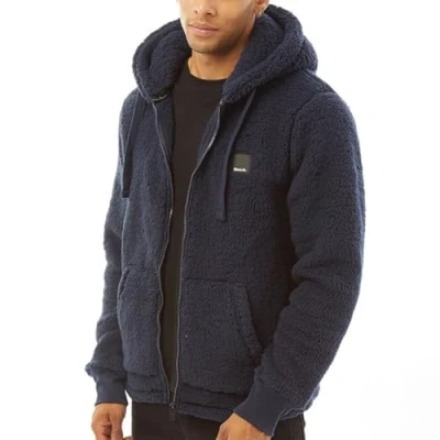 Image of Bench Mens Tommy Borg Full Zip Teddy Bear Fleece Jacket Navy S