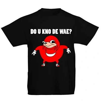 Image of Flip Youth Kids Childrens T Shirt Ugandan Knuckles Meme Do U Kno De Wae ? Black 5 6 Years (S)