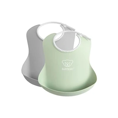 Image of BabyBjörn Baby Bib, 2 pack, Grey/Powder green