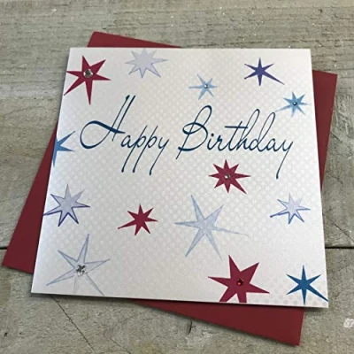 Image of White cotton cards Stars WB182 Happy Birthday Handmade Card,