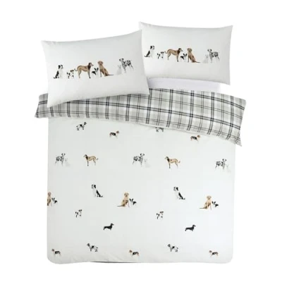 Image of CnA Stores Dog DUVET Cover SET SINGLE White Bedding Easy Care (White, WITH PILLOWCASE)