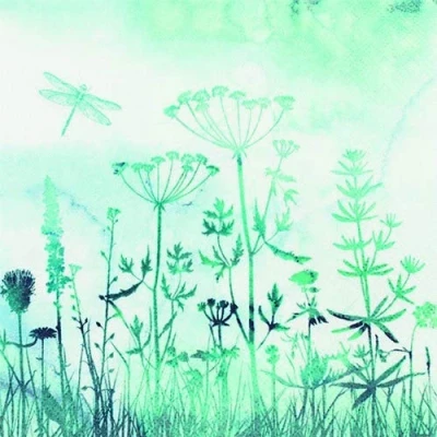 Image of 20 napkins, flower meadow in fog, as table decoration for spring and summer, 33 x cm