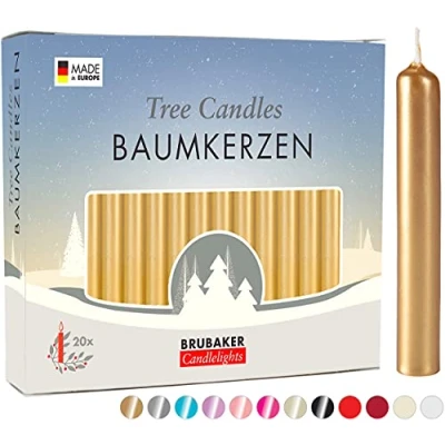 Image of BRUBAKER 100 Pack Tree Candles Wax Christmas Pyramid Gold