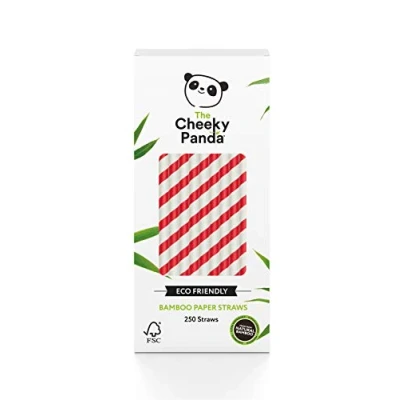 Image of The Cheeky Panda Bamboo Paper Straws 250 Coloured Drinking with Red Stripes