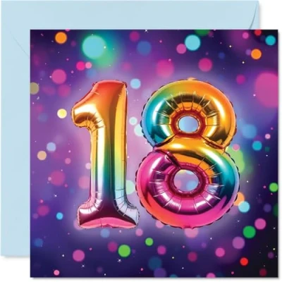 Image of 18th Birthday Cards for Men Women Rainbow Foil Balloon Happy Card 18 Year Old Man Woman Cousin Nephew Uncle Colleague, 145mm Bday Greeting