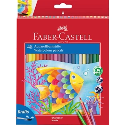 Image of Faber Castell Watercolour Pencil + Brush Box 48 Pencils