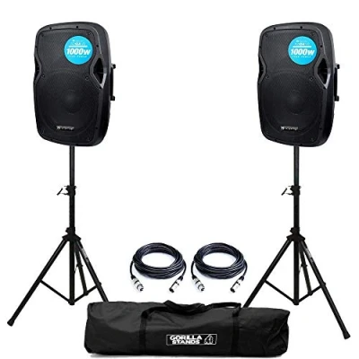 Image of Evolution Audio RZ12A V3 Active 2000W 12&quot; DJ Disco PA Speaker (Pair) with Stands