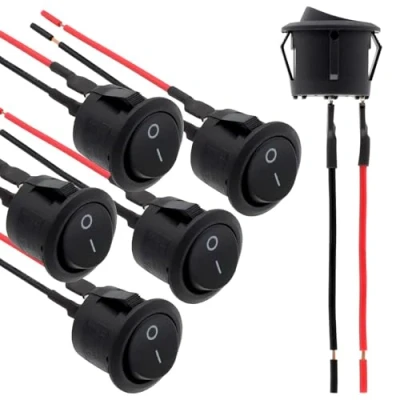 Image of 6 Pieces 12v Switch, Rocker Switch 12v, 20mm AC 6A/250V 10A/125V SPST 2 Pin Position On/Off Toggle Car Boat Caravan With 150mm Pre Soldered Wires KCD1