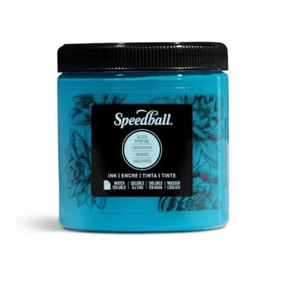 Image of Speedball 8oz Water Soluble Block Ink Turquoise, For Printing, Lino Screen Artists Kit