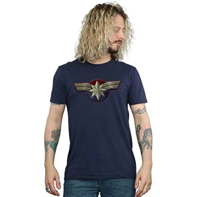 Image of Marvel Men&#039;s Captain Chest Emblem T Shirt Navy Blue Large