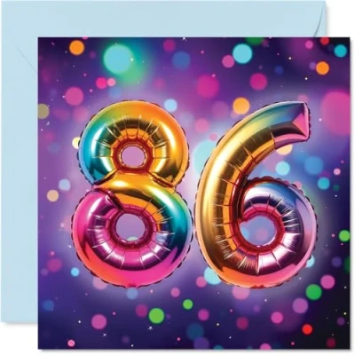 Image of 86th Birthday Cards for Men Women Rainbow Foil Balloon Happy Card 86 Year Old Man Woman Uncle Dad Wife Husband, 145mm Bday Greeting