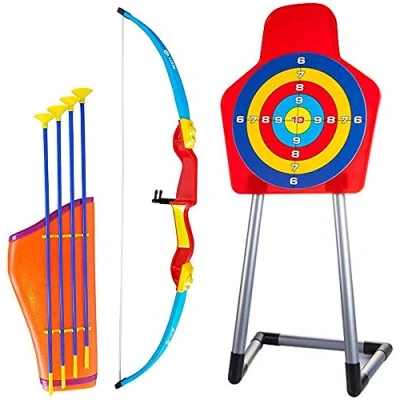 Image of B4E Bow and Arrow Archery Toy Set for Children with Suction Cups Target Indoor Outdoor Games Play Aged 3+ Years Old Under Adult Supervision Shooting Gifts Kids