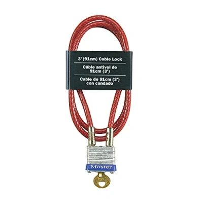 Image of Master Lock 719D 3&#039; Long x 3/16&#039; Diameter Cable with Integrated Laminated Steel Padlock