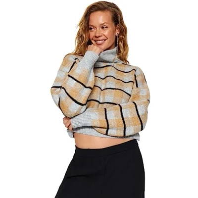 Image of Trendyol FeMan Regular fit Basic Turtleneck Knitwear Sweater,Grey,S