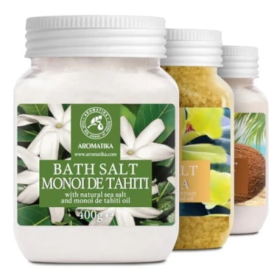 Image of Bath Salts Set 3x400g Monoi de Tahiti Vanillа Coconut Best for Good Sleep Stress Relief Bathing Body Care Wellness Beauty Relaxation Spa