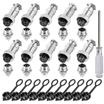 Image of Aiqeer 10 Pcs GX12 Aviation Connector Set, 12 mm Thread Panel Metal Cable Connector, 5A Male Female Plug Socket Kit, with Rubber Cap (3 Pin/4 Pin/5 Pin/6 Pin/7 Pin)