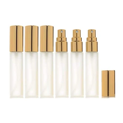 Image of Enslz 6 pcs Frosted Fine Mist 10ml1/3oz Atomizer Glass Bottle Vial Spray Refillable Fragrance Perfume Empty Scent 2 3ML Free Pipette (10ml, Gold)