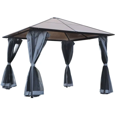 Image of Outsunny 3x3 (M) Polycarbonate Hardtop Gazebo Canopy w/Aluminium Frame Netting &amp; Curtains