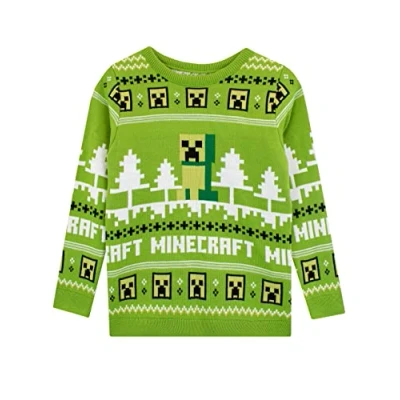 Image of Minecraft Boys Christmas Jumper Green 7 8 Years