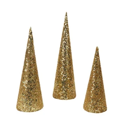 Image of Christmas Concepts® Set of 3 Various Size Cone Trees Decorations With Sequins And Beads (Gold)