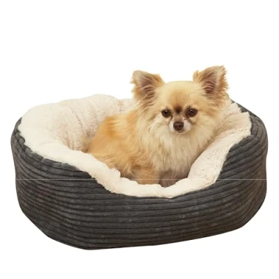 Image of Rosewood Grey Jumbo Cord/Plush Oval Dog Bed, Small