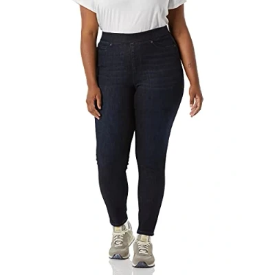 Image of Amazon Essentials Women&#039;s Mid Rise Stretch Pull On Jegging (Available in Plus Size), Black Rinse, 16 Long