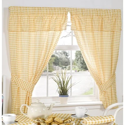 Image of Molly Gingham Check Kitchen Pencil Pleat Curtains, Lemon, 46 x 48 Inch