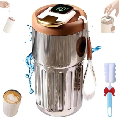Image of Led Temperature Display Coffee Mug Stainless Steel Thermos, Portable 450ml Large Capacity Thermos Travel Spill Proof Touch ScreenWith Lid Keep Cold Warm for 9 Hours (Silver)