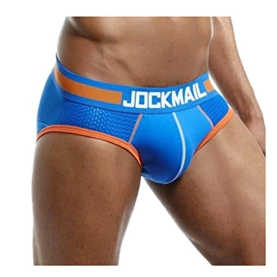 Image of JOCKMAIL Sexy Men Underwear Briefs Mesh Shorts Mens Male Panties Breathable Cotton Boxers (XL, Blue)