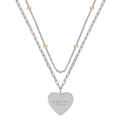 Image of RADLEY Ladies 18ct Rose Gold &amp; Silver Plated Double Layer Bobble Chain Etched Heart Necklace RYJ2331S