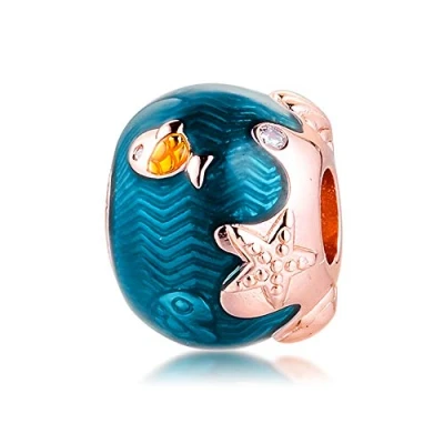 Image of PANDOCCI 2020 Summer Shimmering Ocean Waves &amp; Fish Bead 925 Silver DIY Fits for Original Pandora Bracelets Charm Fashion Jewelry