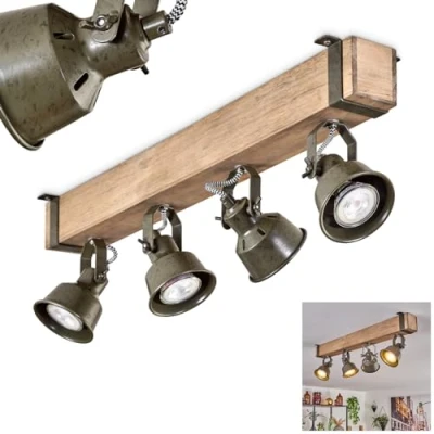 Image of Pehefito Ceiling Light, Modern lamp Made of Metal/Wood in Black/Natural/Green Grey, Light Industrial Design with Adjustable Shades, 4 x GU10 Without Bulbs