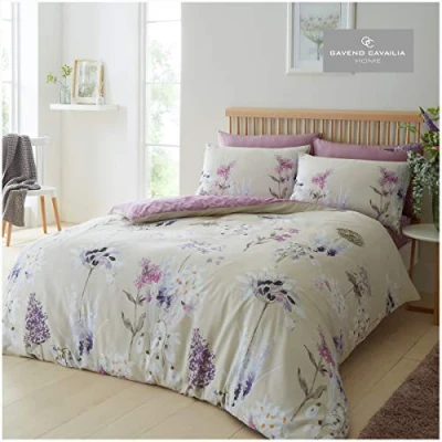 Image of GC GAVENO CAVAILIA Botanical Duvet Cover Sets, Reversible Quilt Covers, Easy Care Floral Bedding Single, Natural
