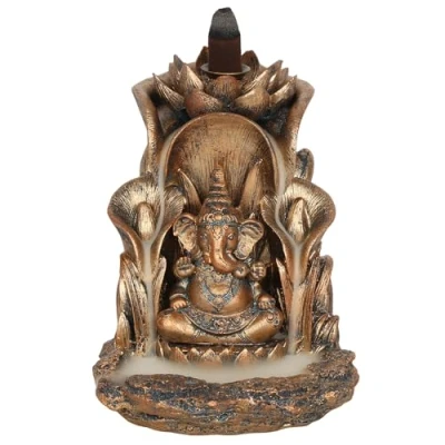 Image of Enchanting Bronze Resin Ganesh Backflow Incense Burner 13.5cm x 11cm Unique &amp; Eye Catching Design Enhance Relaxation Meditation Ideal for Artistic Home Decor
