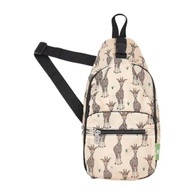 Image of ECO CHIC Lightweight Foldable Crossbody Bag Recycled Plastic Shoulder Backpack Folds Into Pouch for Storage (Giraffes Beige)