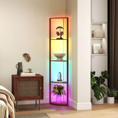 Image of Rgb led Floor Lamp with Shelves and Remote Control for Living Room Homcom