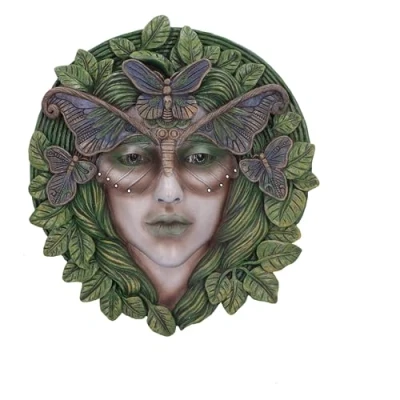 Image of Nemesis Now Fern Round Ladies Face Wall Hanging Sculpture 20.2cm, Resin, Green, Cast in the Finest Expertly Hand Painted