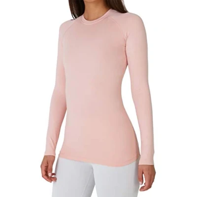Image of TCA Womens Thermal Tops Long Sleeve Compression Shirt Base Layer Women Sports Running Gym Skiing Top Pink Silver, XL