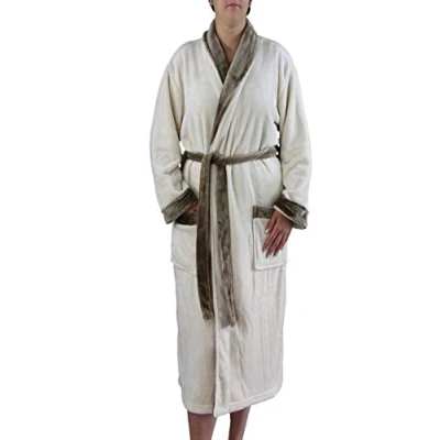 Image of Gözze Unisex Bathrobe / Dressing Gown with Shawl Collar, Silk Feel, 100% Microfibre, 330 g/m², Size M Wool White
