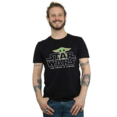 Image of Star Wars Men&#039;s The Mandalorian Child Strong T Shirt Black Large