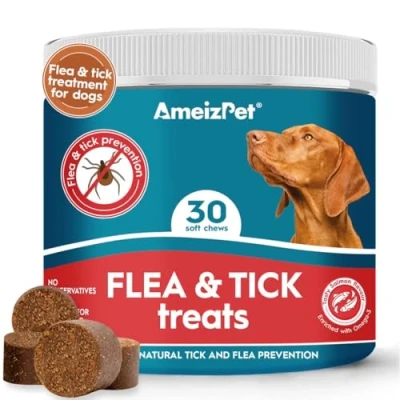 Image of AmeizPet Flea And Tick Treatment For Dogs, Tablets Dog, Anti Support Soft Fleas Prevention Chewable Puppies Adult 30 Dog Treats, 67.5g (2.3 Oz)