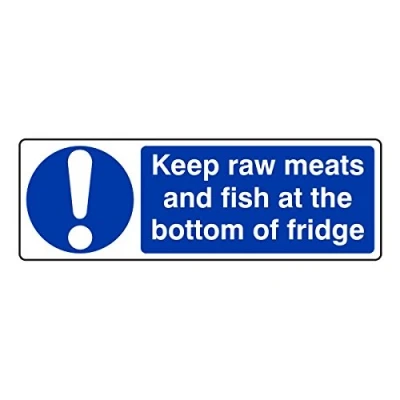 Image of 300mmx100mm Keep Raw Meats and Fish at the Bottom of Fridge Catering Sign Sticker Self Adhesive