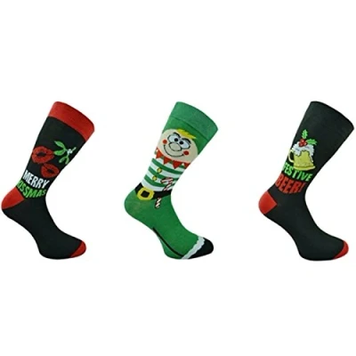 Image of 3x Pairs of Mens Novelty Fun Christmas Socks/UK 6 11 Eur 39 45 **Fantastic Gift Idea**