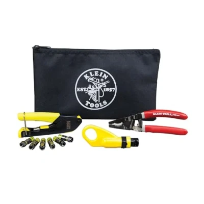 Image of Coax Installation Kit with F Connectors, Cable Cutter, Compression Tool, Stripper, More Klein Tools VDV026 211