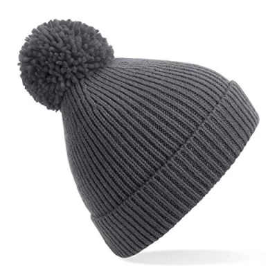 Image of Beechfield Engineered Crown Elegant Design Knit Ribbed Pom Beanie Graphite Grey