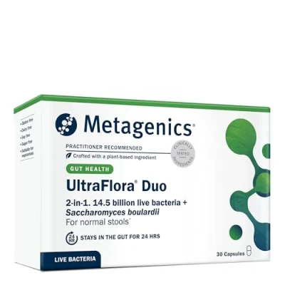 Image of Metagenics UltraFlora Duo Probiotic 14.5 Billion Live Bacteria with Saccharomyces boulardii &amp; Vitamin D Gut and Immune Support 30 Capsules